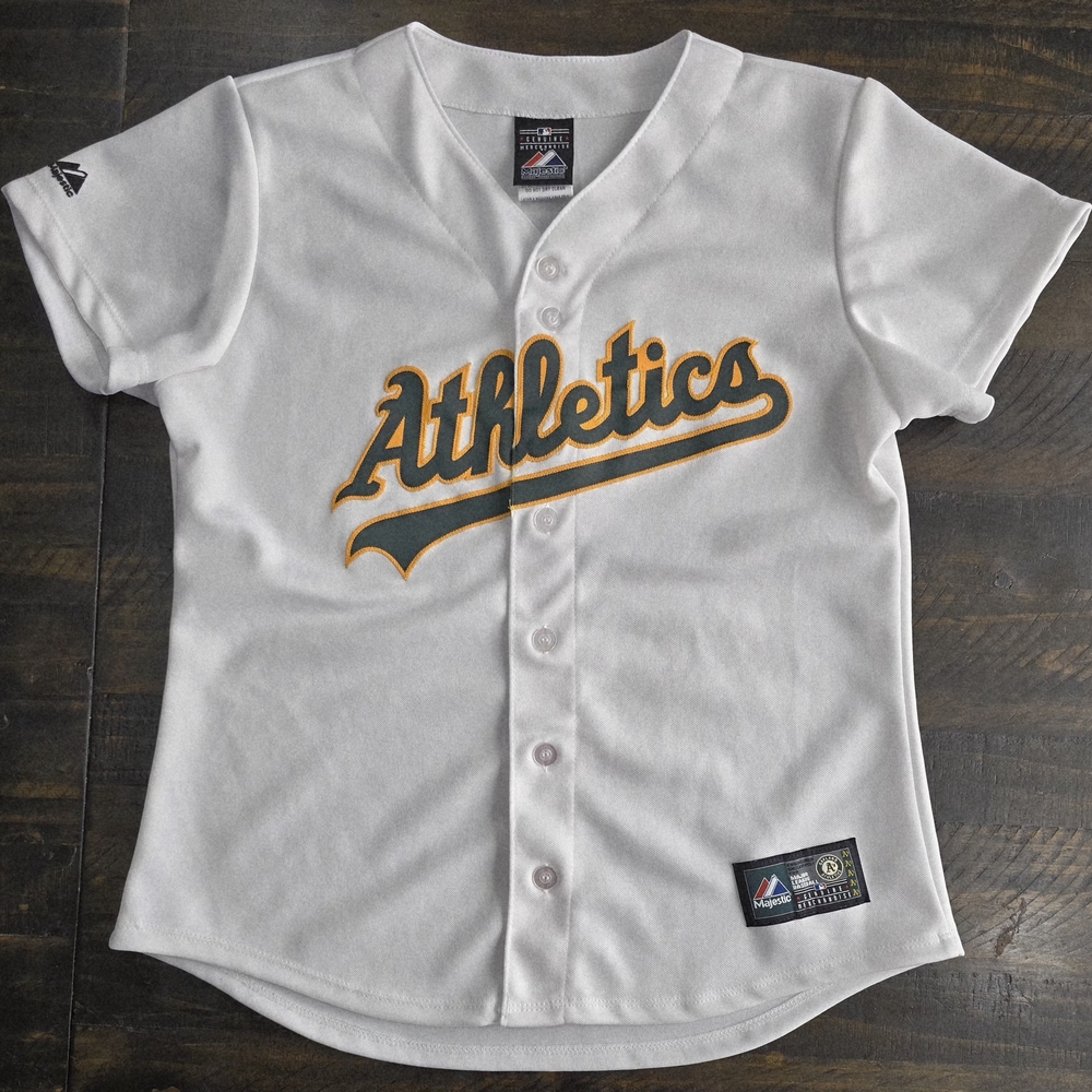 Majestic Kids White Jersey with Gold Athletics Logo